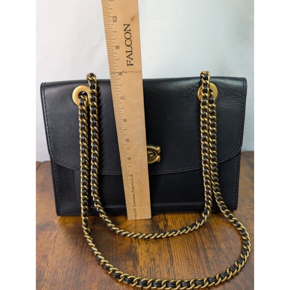 Authentic Coach Parker Shoulder Bag Black Leather Gold toned Chain Strap - Picture 6 of 16